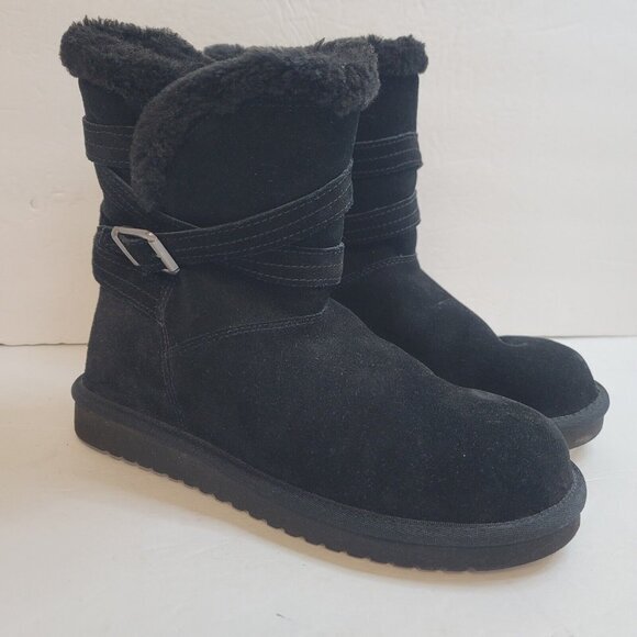 Koolaburra By Ugg Womens Delene Suede Boots Size 8‎ Slip On Faux Fur Trim Y2K - Picture 1 of 11